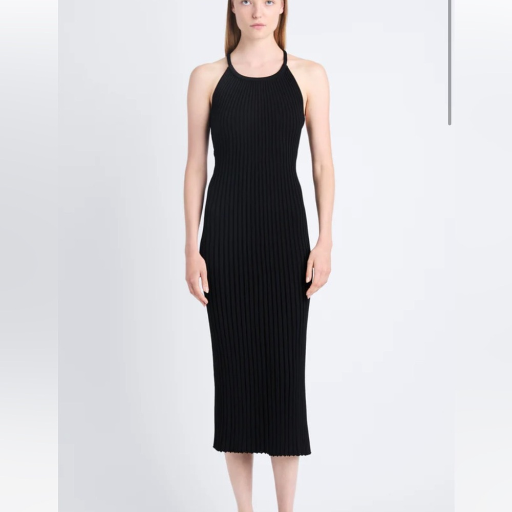 Proenza Schouler Vida Midi Dress in black viscose rib, size S. NWT.